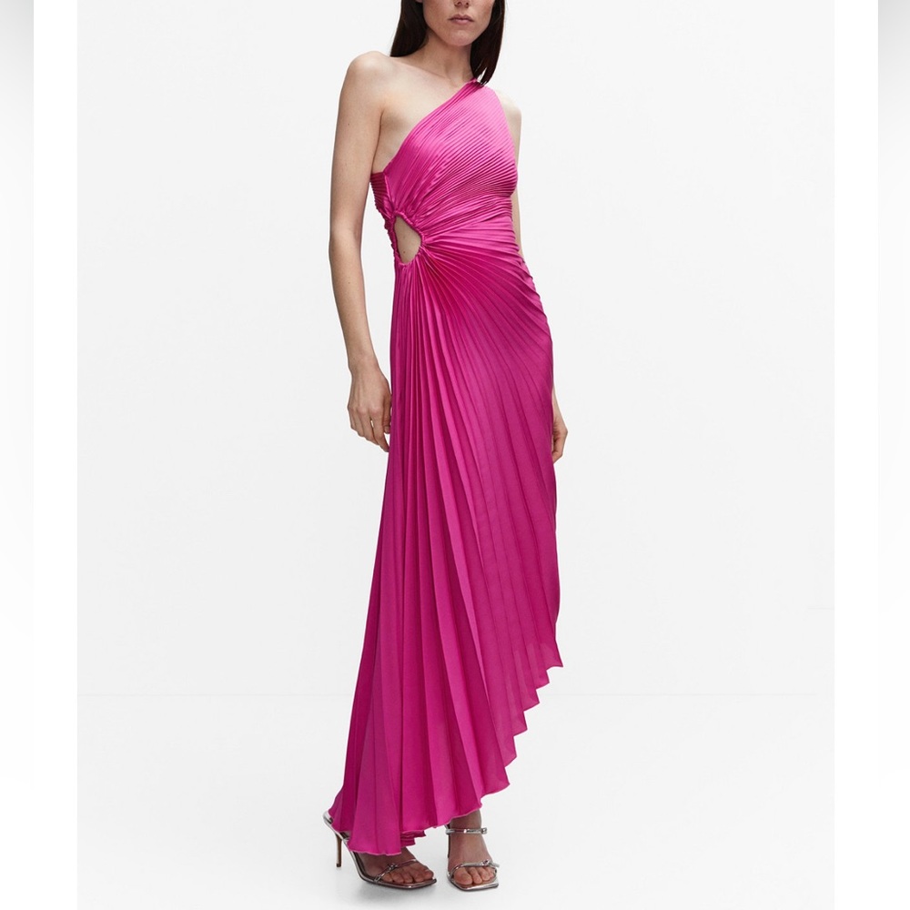 MANGO Women's Asymmetrical Pleated Dress